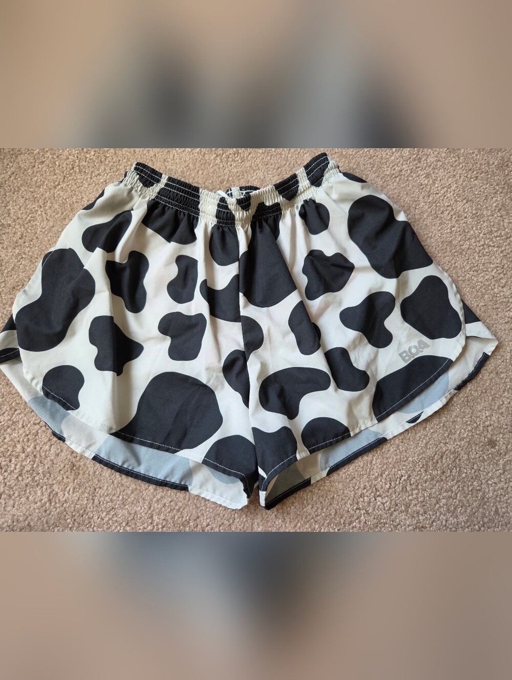Boa Mens Mooo Printed 3" Half Split Shorts, Small Cow Running Trail X Country